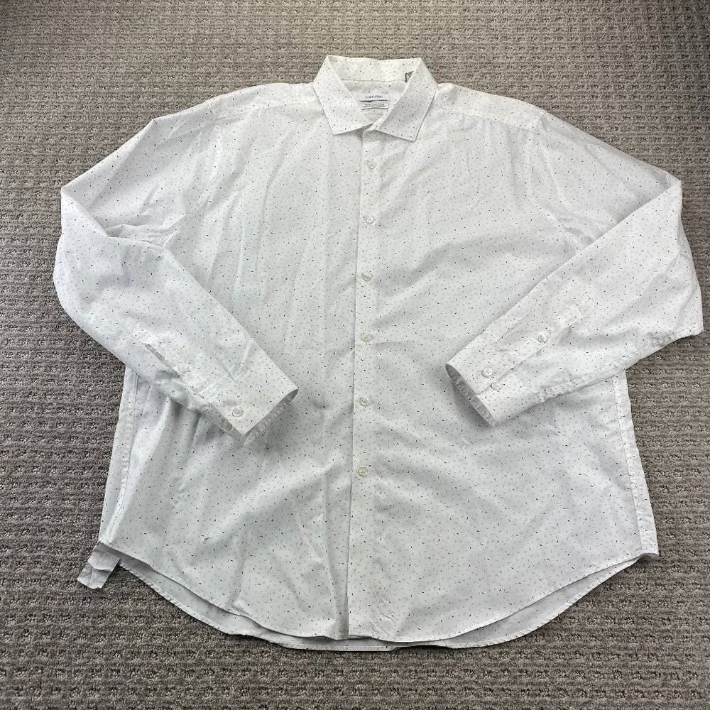 Calvin Klein Dress Shirt Men 18.5 36/37 White Slim Fit Non-Iron Formal Casual